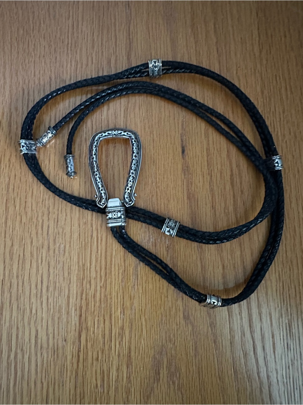Brighton Black Braided Leather Bolo Tie with Silver-Tone Accents - Picture 5 of 5